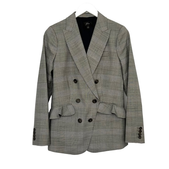 J Crew Glen Plaid Wool Ruffle Pocket Double Breasted Blazer Size 4 - Picture 6 of 16